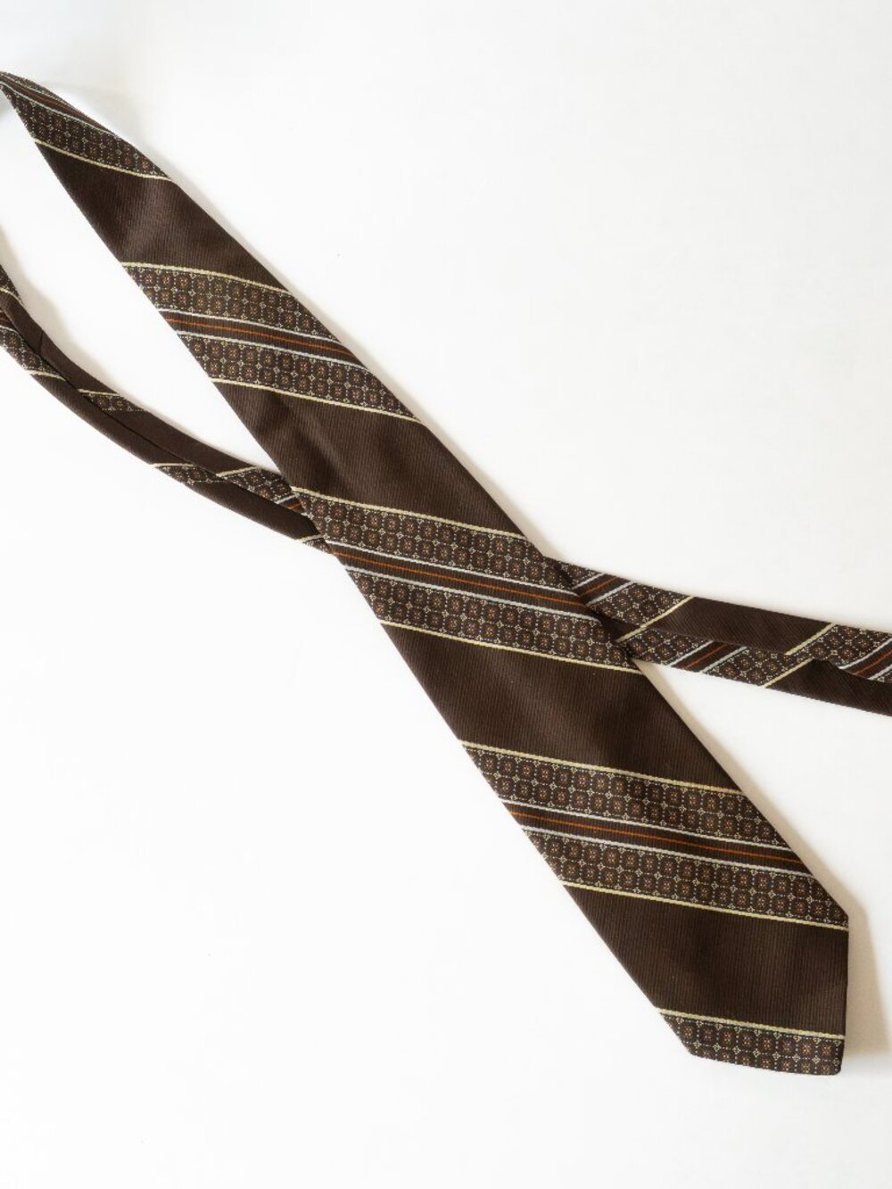 Vintage 1970s JCPenney Men’s Brown Wide Necktie 4” Geometric Stripe Retro Tie